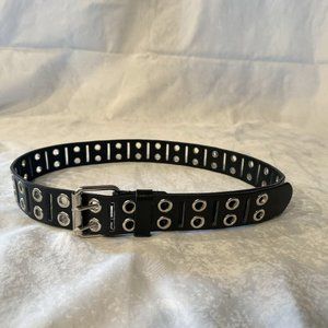 Black Leather Double Grommet Belt